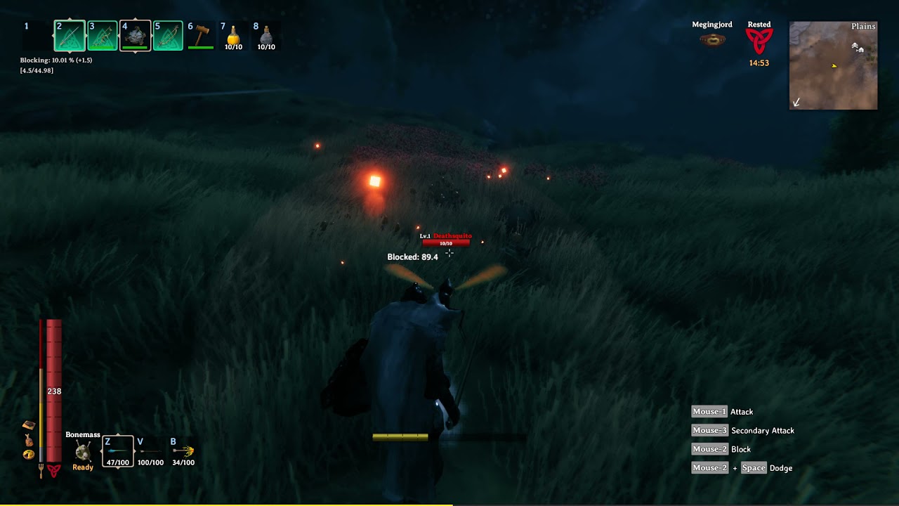 Two legendaries dropped from one deathsquito in Valheim. (Using the Epic Loot mod.)
