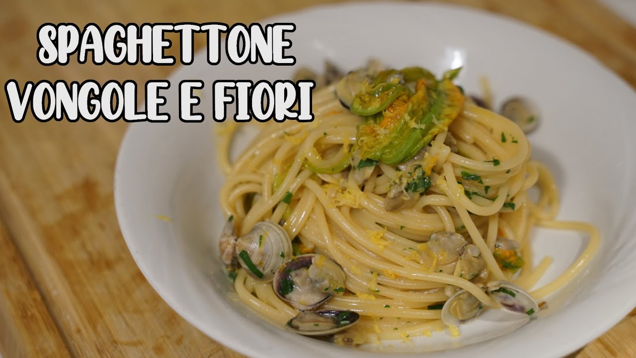 Spaghettone con lupini e fiori di zucca