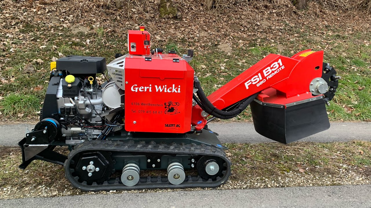 Geri Wicki Spezialholzerei Wurzelstockfräse mit Westtech Woodcracker und FSI B31 980 Remote