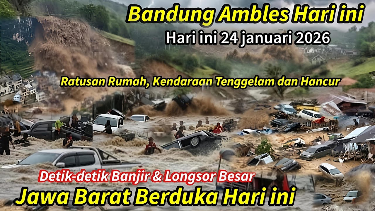 JABAR MENJERIT!! BANDUNG AMBLES HARI INI 24/1/2026,RUMAH&sup2; PADA HANCUR !! BANJIR & LONGSOR BANDUNG