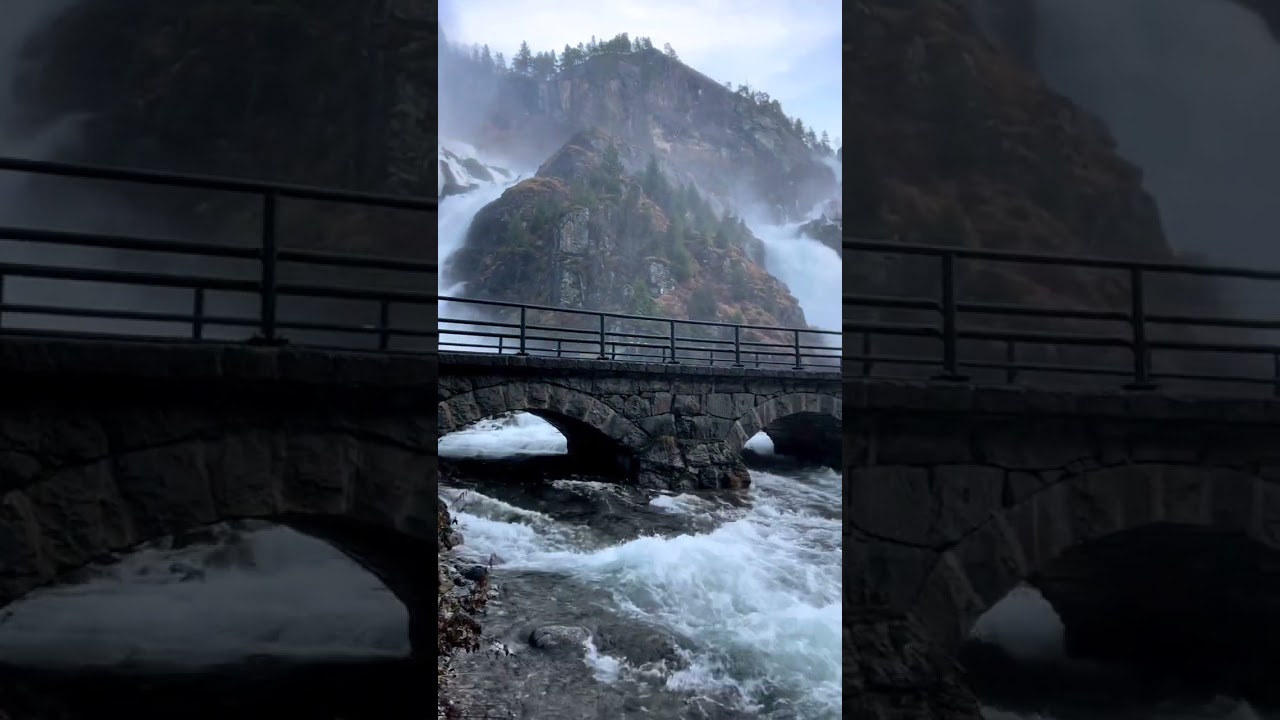 Hardanger Norway --roaring and fast moving water springs between the mountains