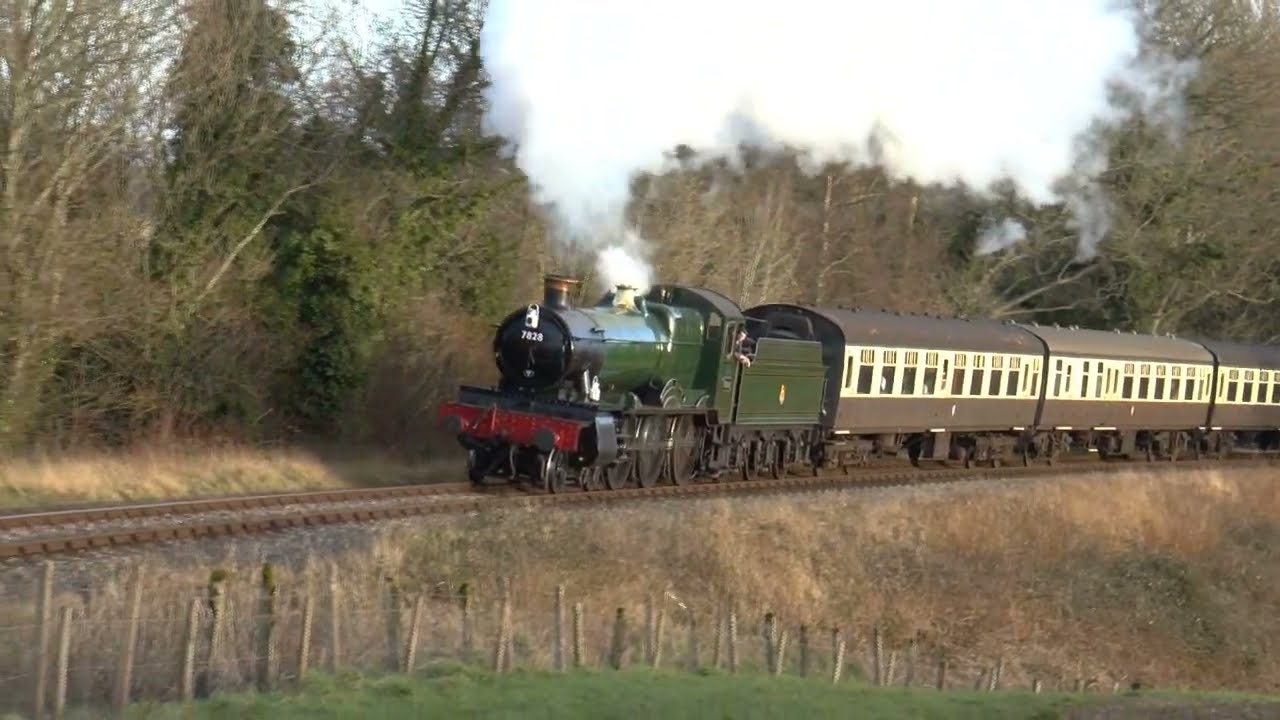 GWR 7828 ODNEY MANOR SPECTACULAR ON THE RED GRIFFIN AT WEST SOMERSET RAILWAY 16TH FEBRUARY 2014