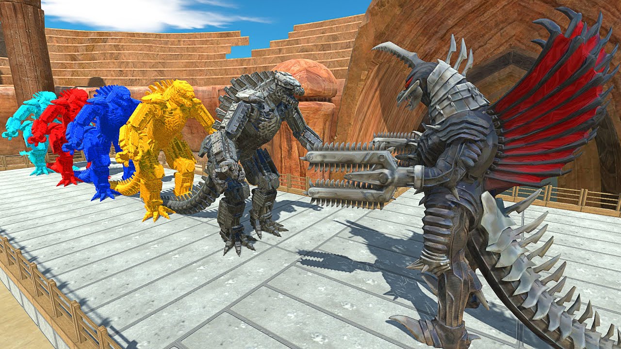 GIGAN FINAL WARS ARENA DEATH RUN vs COLORED MECHA GODZILLA - Animal Revolt Battle Simulator