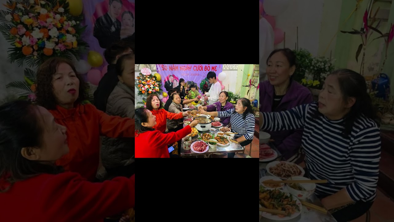 Anh chị em con cháu dự tiệc kỷ niệm 50 ngày cưới Anh chị Cả