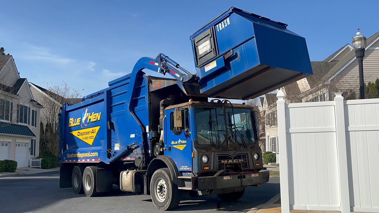 Blue Hen Disposal Mack MRU Heil half pack front loader garbage truck