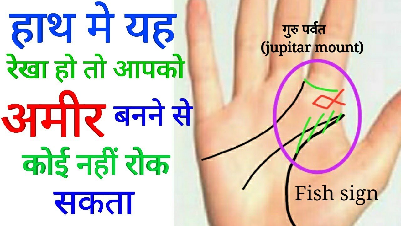 सफल और धनवान बनता हे हथेली मे मछली का चिन्ह। गुरु पर्वत /jupiter mount in hand.