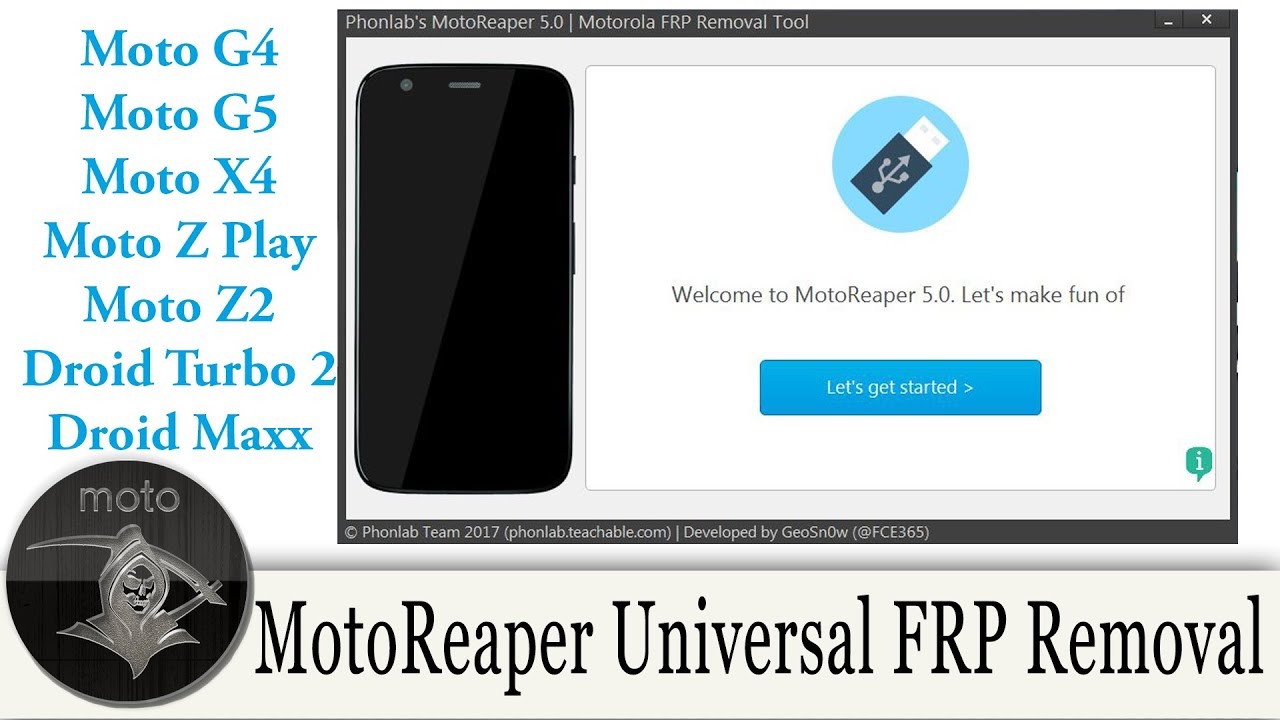 New MotoReaper V5.0 Motorola FRP Bypass Tool 2017 Moto Z, Moto G, Moto E, Droid Turbo 2, and Moto X