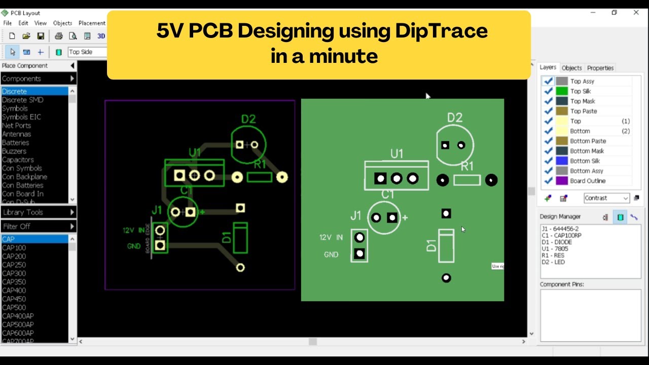 12V to 5V Step down power supply for any Microcontroller board | Dip Trace | Custom PCB