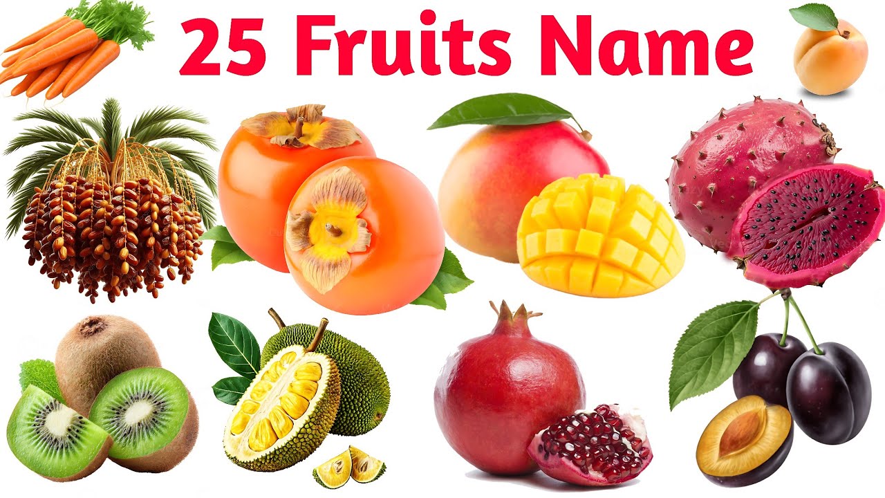 25 Fruits Name English to Hindi | फलों के नाम | Fruits Name | Learn Fruits Name & Pictures for kids