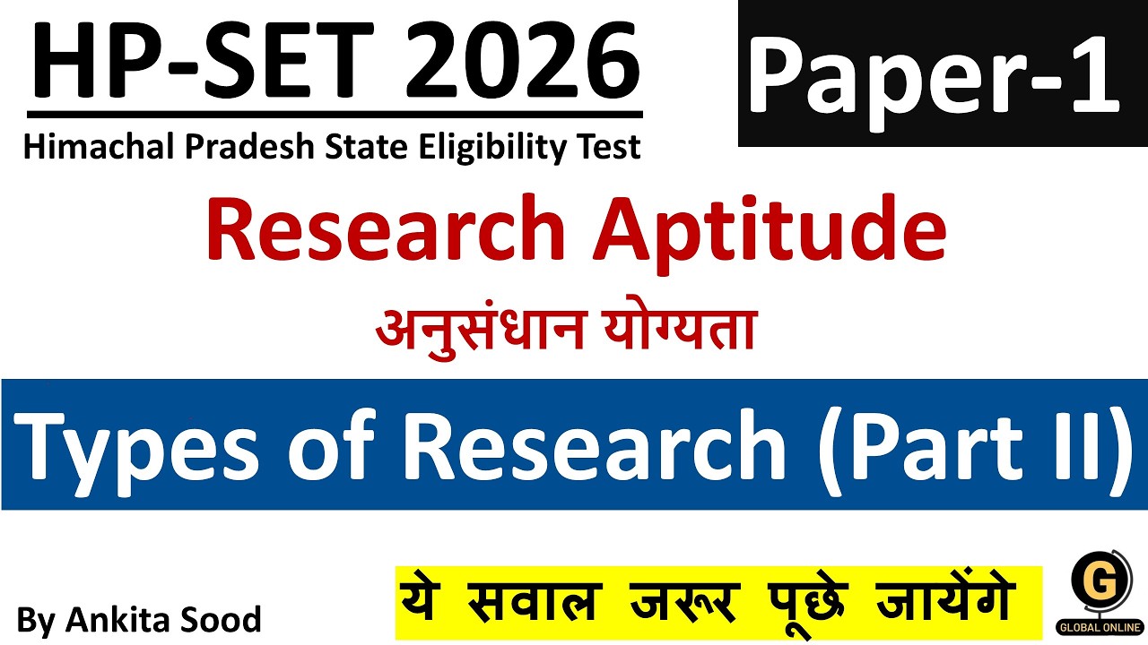 Types of Research MCQs| Research Aptitude | HPSET Paper 1 2026 Preparation