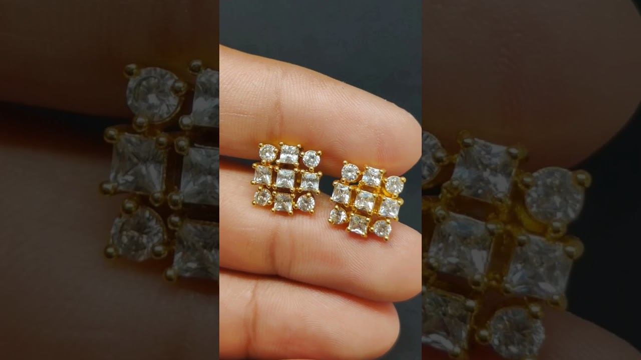 || 92.5 Silver Jewellery - Silver Square shaped 9 Stones Stud Earrings........... ||