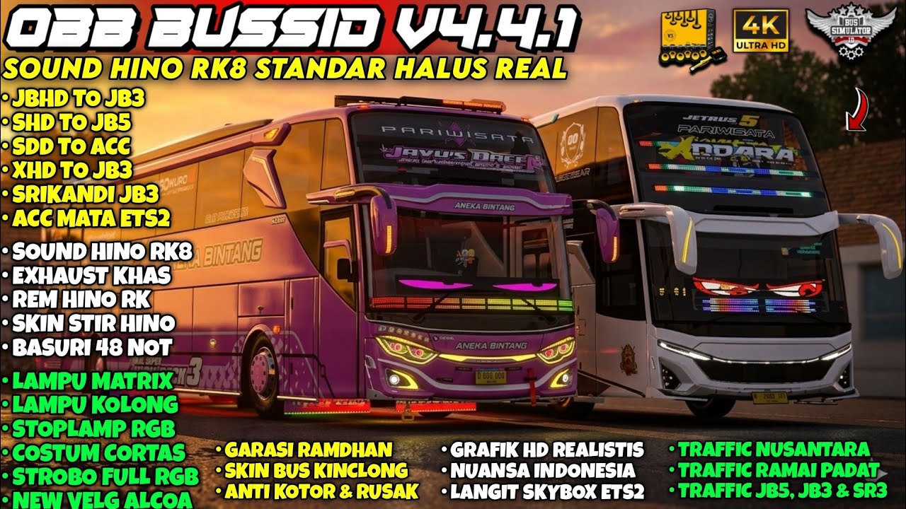 OBB BUSSID v4.4.1 Terbaru 🔥 Sound Hino RK8 Std Halus | ACC JB3 Mans Gaming + Grafik Sangat Realistis