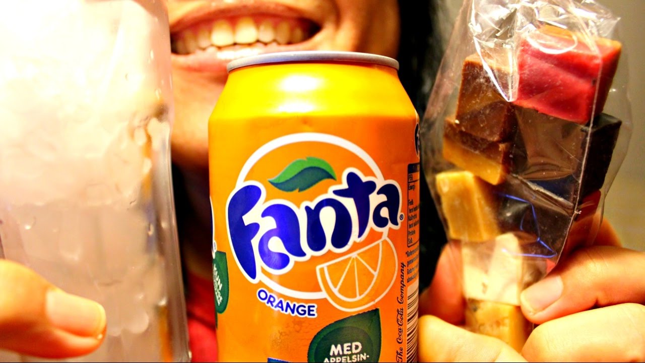 ASMR Eating Fudge & Fanta Fizzy  & Crinkling Sounds