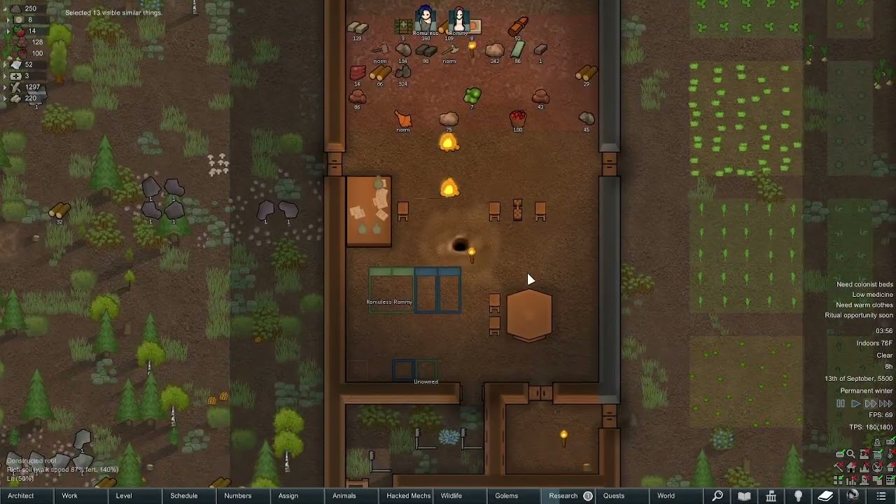 Rimworld heavily modded, godly potential pawns.  No commentary on this one just a relaxing recording