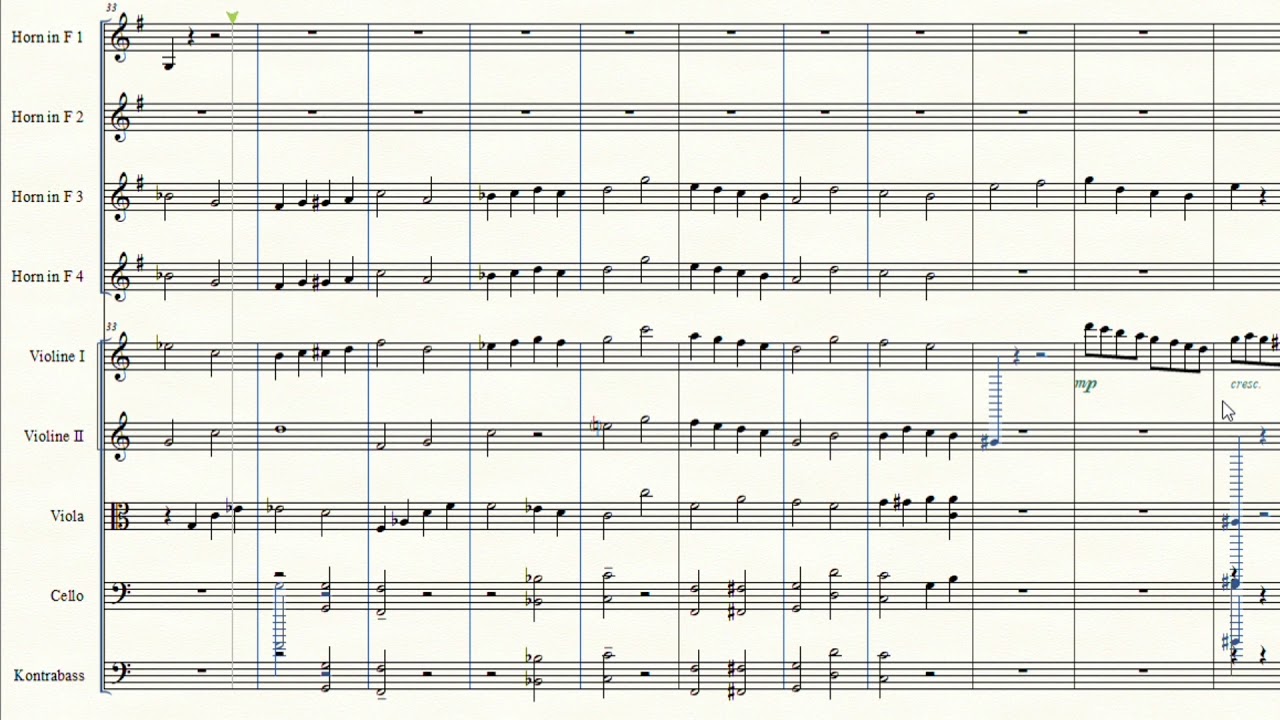 Scherzo f&uuml;r H&ouml;rner und Streicher (Arne Berg 2019). Erste Versuche mit NI (Factory Lib) und Finale 26