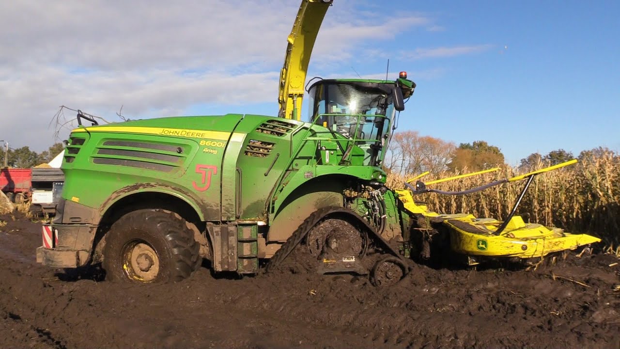 Maïs 2023 | van Loco | John Deere 8600 on tracks | Prinoth & Morooka dumper lossen in betoncontainer