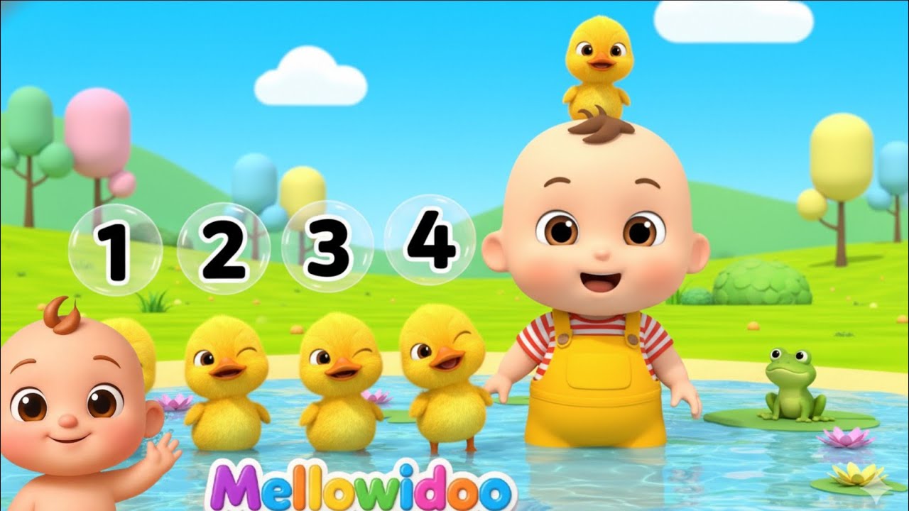 5 Little Ducks Counting Song 🦆👶 | Learn Numbers 1–5 | Fun Duck Song for kids| Mellowidoo Kids Rhymes