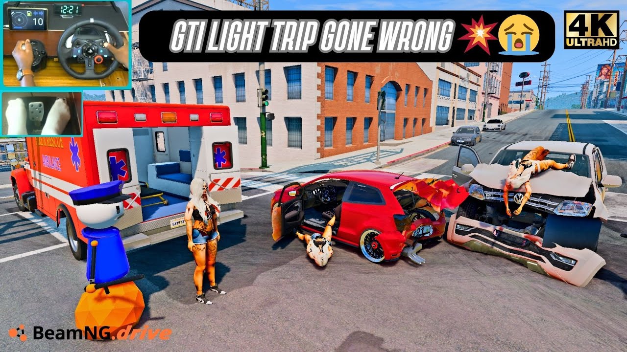 Пошёл покупать фары GTI для брата, но попал в серьёзную аварию 😭 | Polo Convoy BeamNG Logitech G29