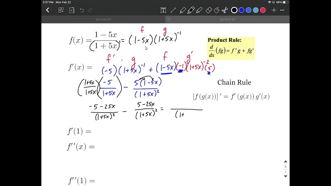 Using product and chain rules to find derivatives instead of quotient rule
