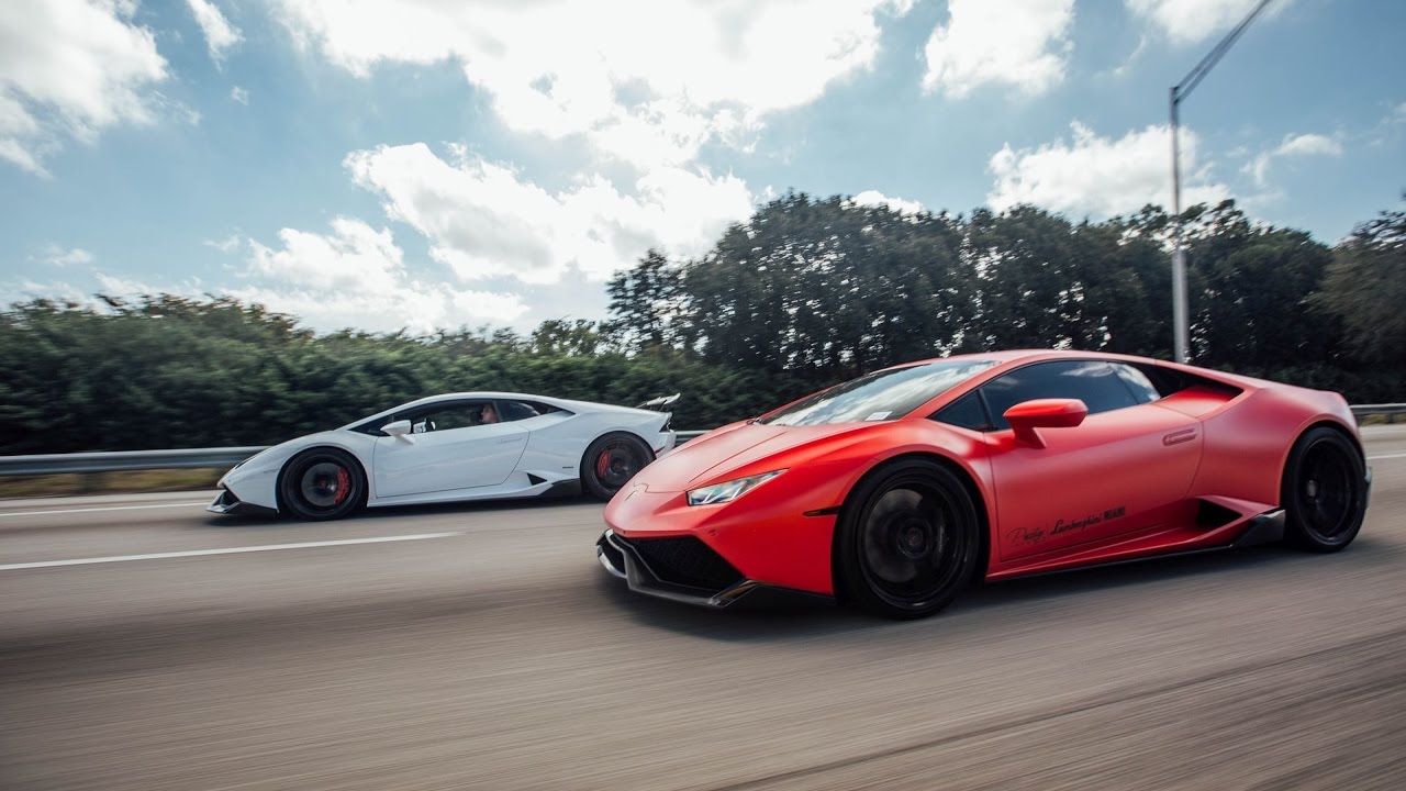 Lamborghini Street Racing Aventador vs Huracan vs Murcielago Lambos Flying in Miami BullFest