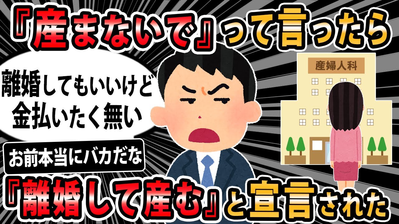 【報告者キチ 】『産まないで』って言ったら『離婚して産む』と宣言されてしまった。離婚は避けたい→スレ民「あたまおかしい、まず自分が精神科に見てもらえ。」【2ch・ゆっくり解説】