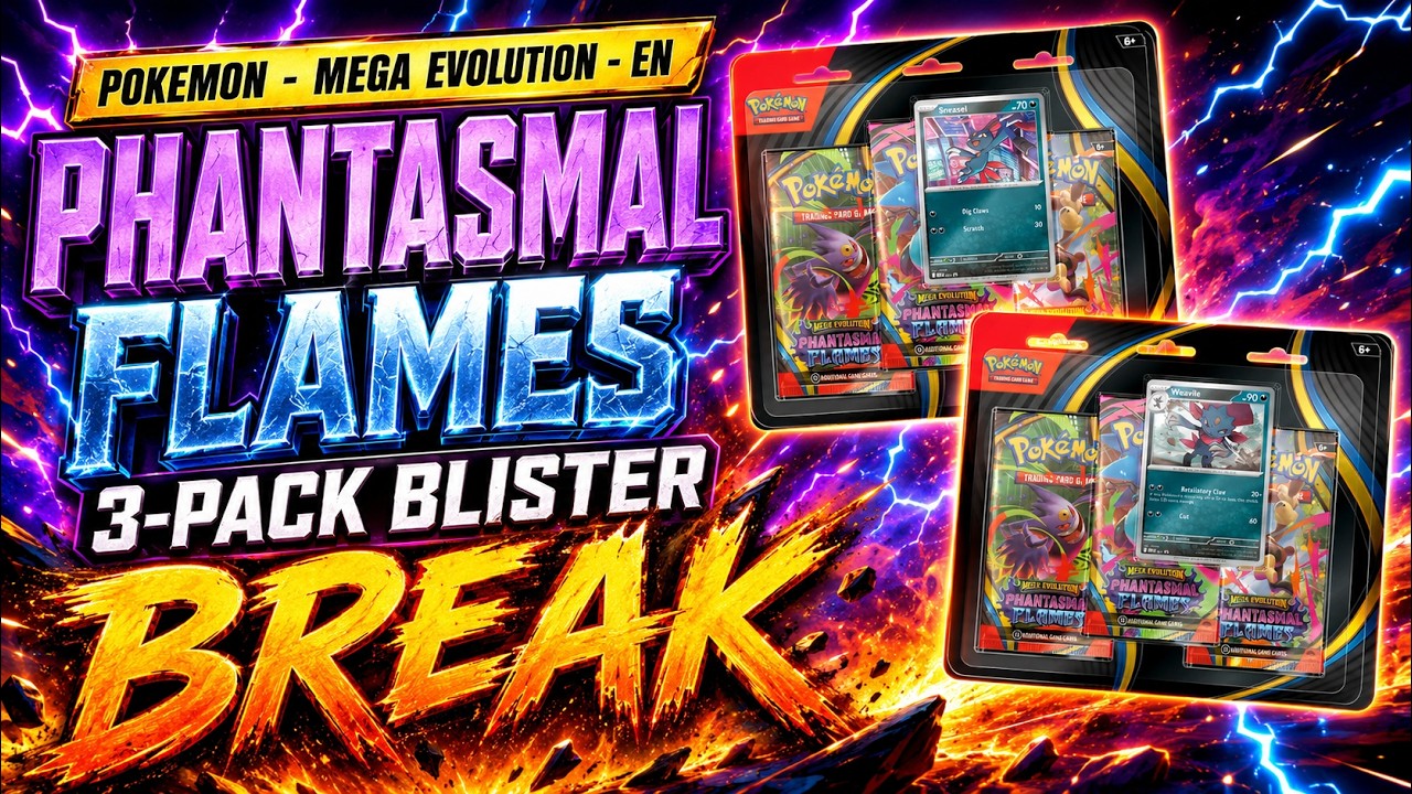 🔥 Phantasmal Flames - 3 Pack Blisters - Break 🔥- Pokemon TCG