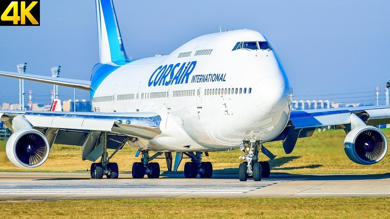 [4K] Corsair 747-400 engines spool up in Paris Orly airport