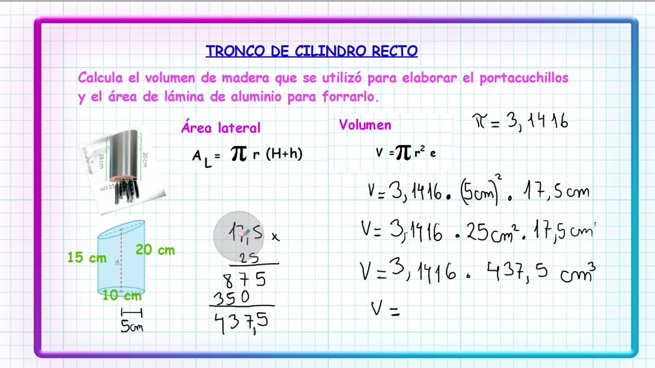 ¿Cómo hallar el área lateral, total y volumen de un tronco de cilindro?