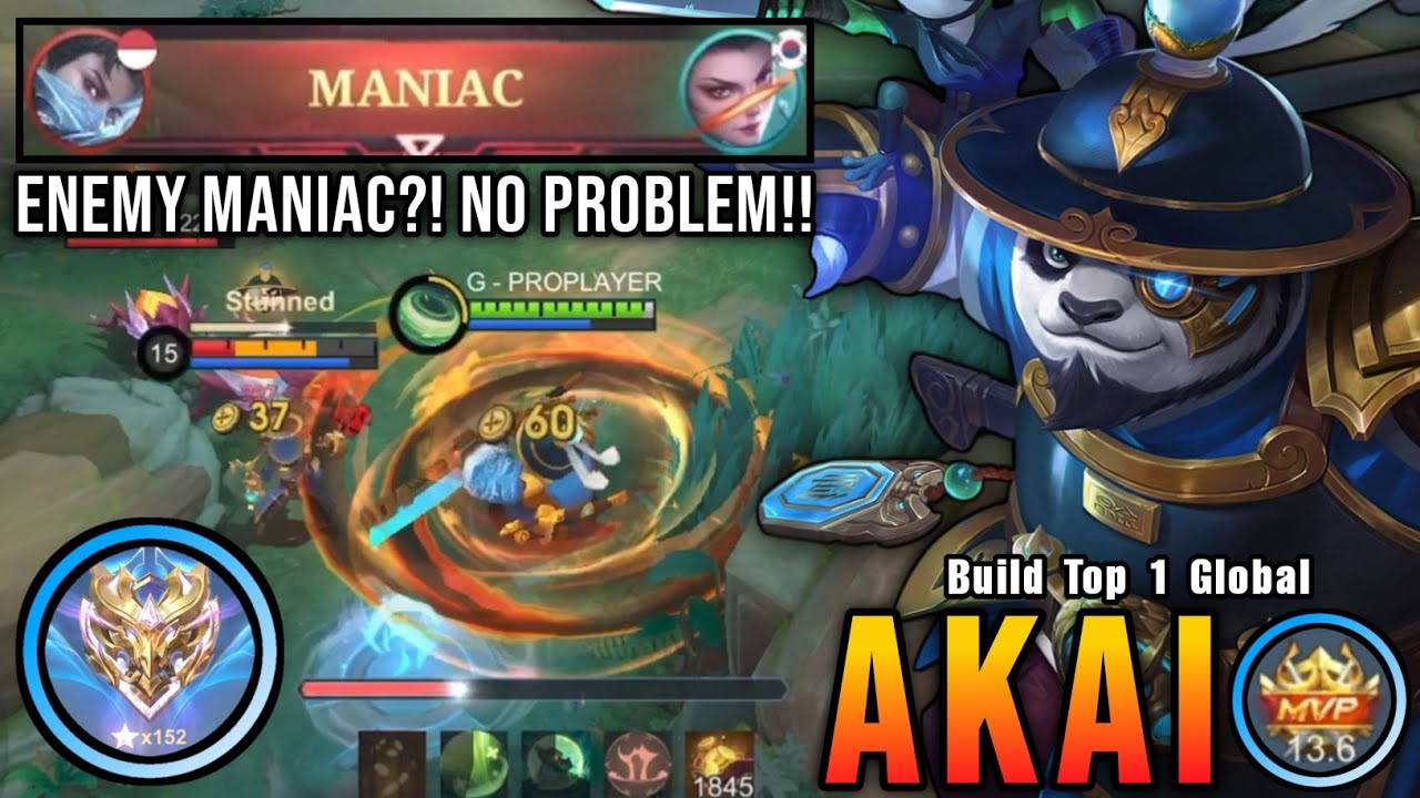 Enemy MANIAC?! No Problem!! Akai Carry The Game!! - Build Top 1 Global Akai ~ MLBB
