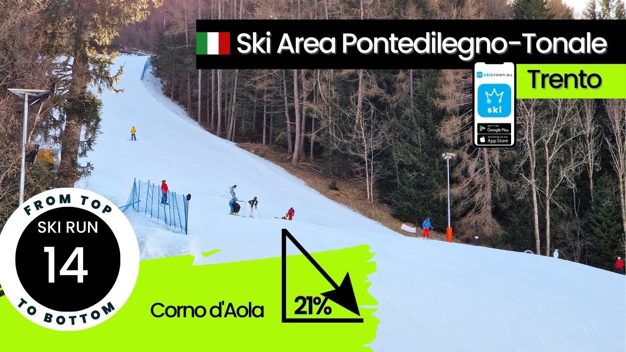 Ski Area Pontedilegno - Tonale Italy / ski run 14 Corno d'Aola, from top to bottom