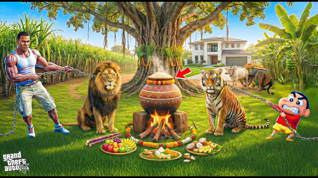 Shinchan's LION vs Franklin's TIGER | Pongal SPECIAL Most Shocking Fight Happened😱