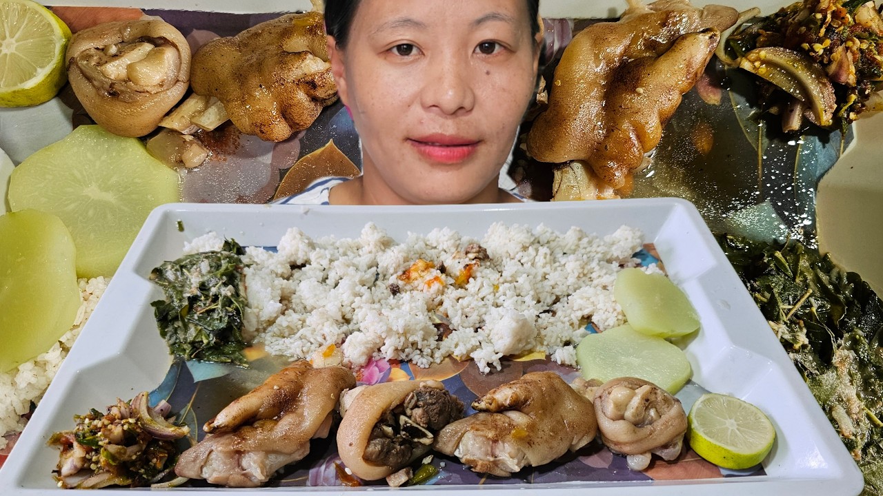 Eating Pure Local Pork Trotters | Green Chilli Chutney | Yam Curry | Naga Moto Wife 