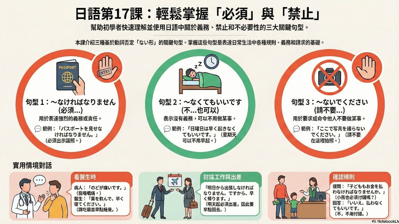 掌握日語規則：義務、禁止與許可 大家的日本語 第17課