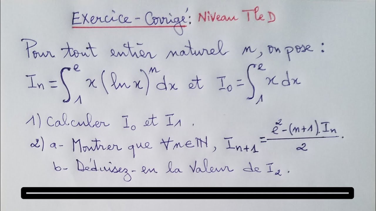 EXERCICE-CORRIGE sur Intégral des fonctions. Niveau Tle S