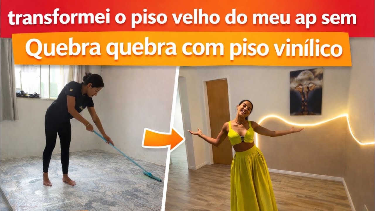 Como colocamos piso vinílico - transformamos o piso velho em um lindo e moderno sem quebra quebra 