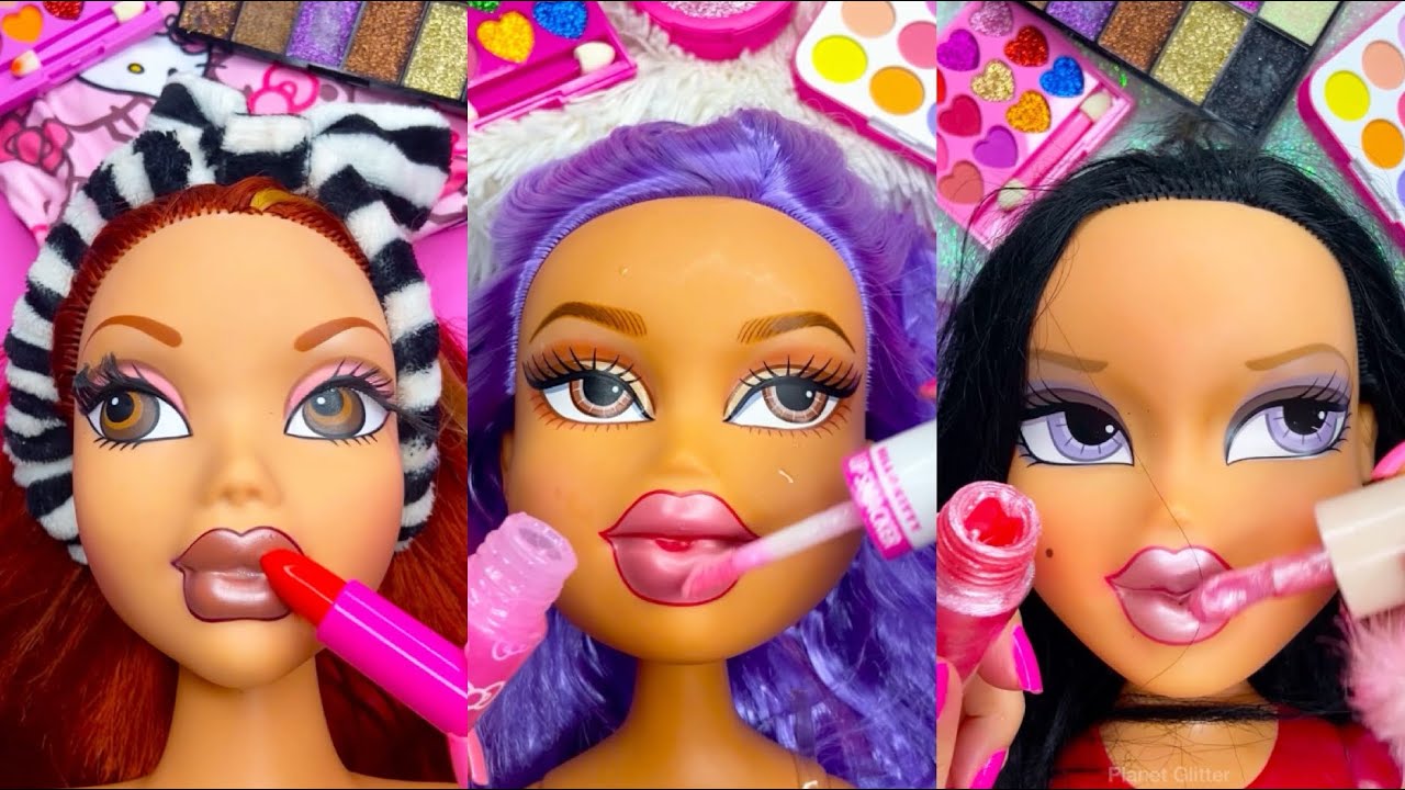ASMR Satisfying Unboxing & Review Mannequin Makeup Skincare Sounds Fast Hair Style Purple Red Black