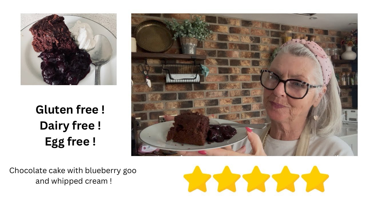 Gluten free / Dairy free / Egg free, chocolate cake, blueberry goo, and dairy free whipped cream 💞