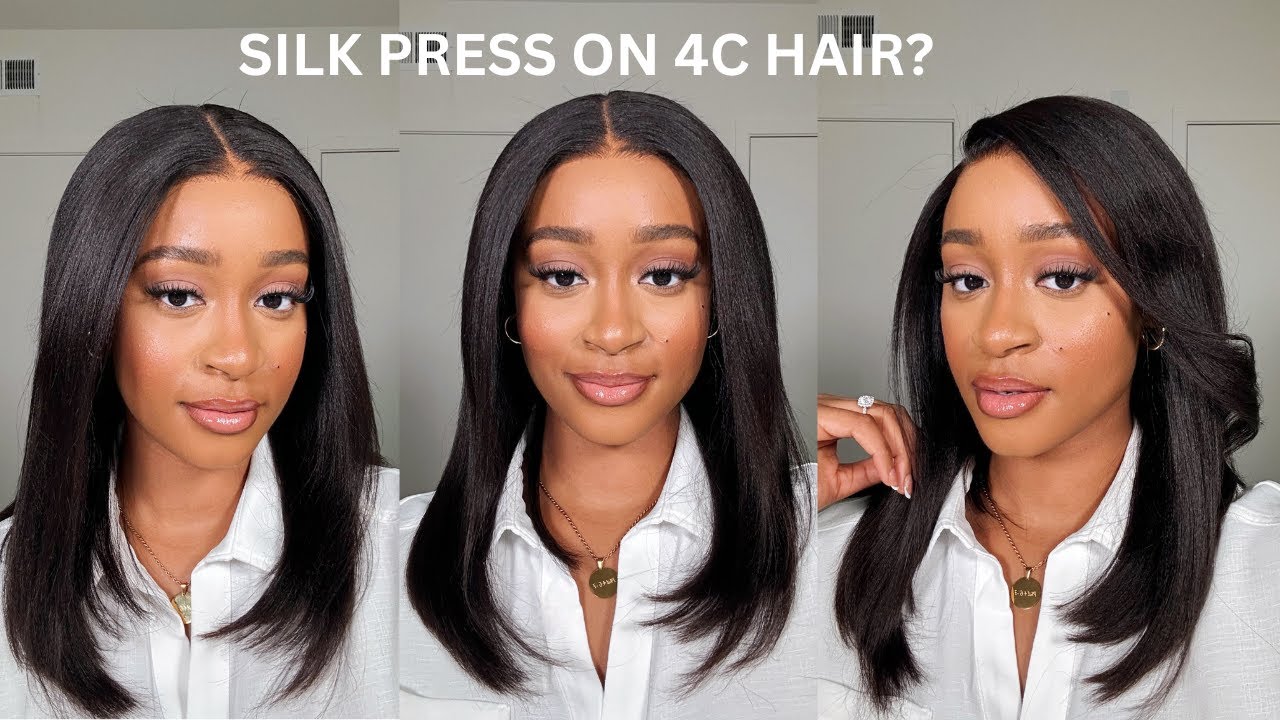 I GOT A SILK PRESS ON MY 4C HAIR WITH NO HEAT DAMAGE! ft Ashimary Yaki Straight Glueless Bob Wig