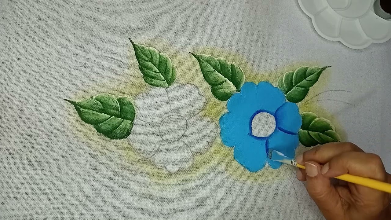 Como pintar flores do campo em tecido. azul e lilás Fácil. Para iniciantes.