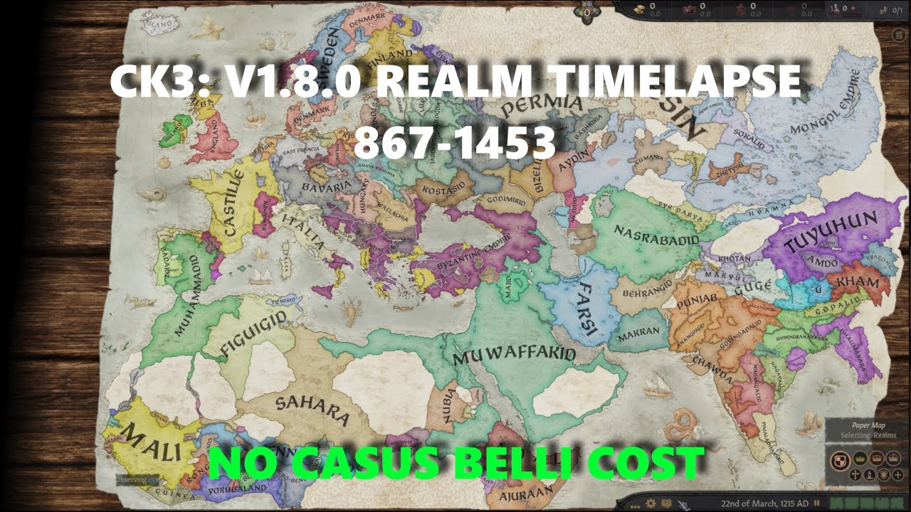 CK3: V1.8.0: 867-1453 Realm Timelapse: No Casus Belli Cost