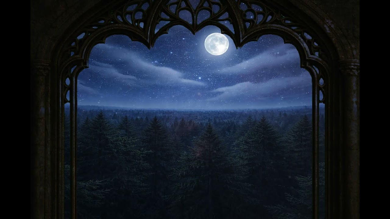 Moonlit Forest Window🌙 | Elven Window- 4 Hours Night Ambience for Sleep & Study