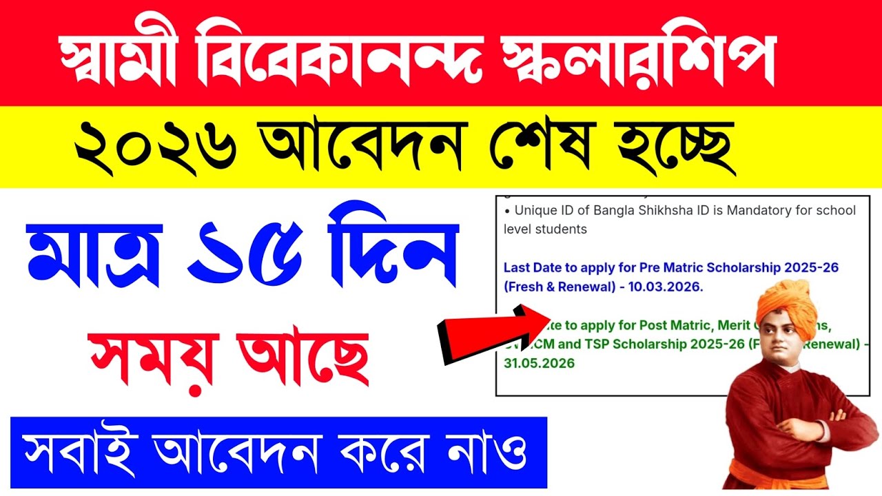 swami vivekananda scholarship 2026 Last Date | svmcm scholarship 2025-26 last date | svmcm update