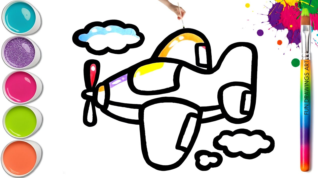 Красочный рисунок самолета ✈️ 🌈Пошаговый урок рисования и раскрашивания