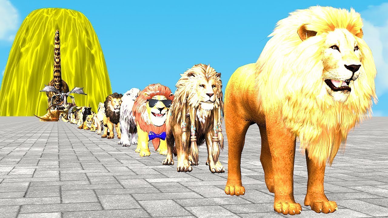 Paint Animals Gorilla Cow Lion Elephant Dinosaurs Dragons and T-Rex Fountain Crossing Animal Cartoon