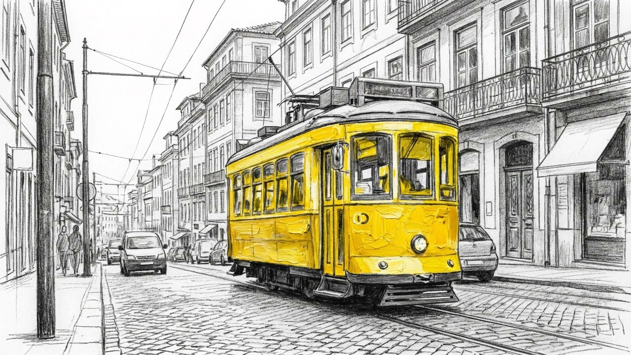 Porto Sketches: A Journey in Pencil Art | 4K Frame TV Art & OLED Safe Screen Saver | Acoustic Guitar