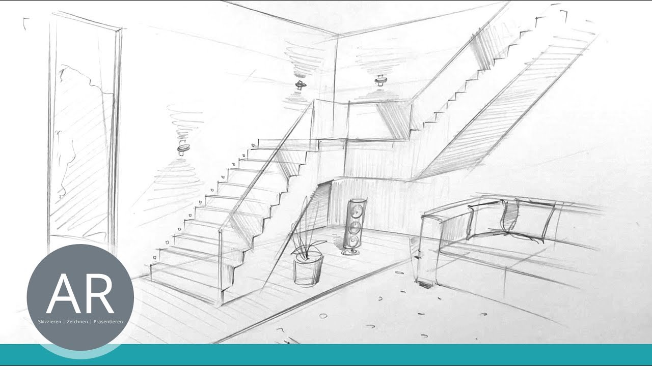 Treppen zeichnen. Räume zeichnen. Perspektivisch zeichnen lernen. Mappenkurs Innenarchitektur