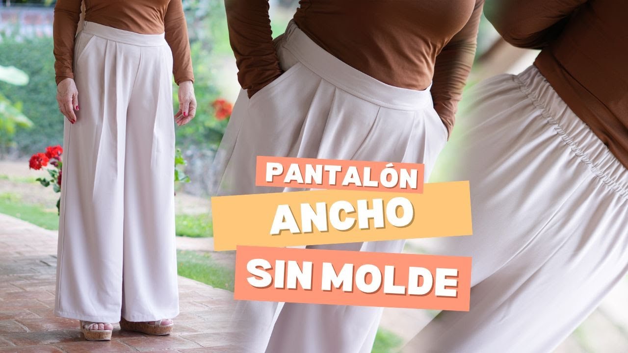 Cómo hacer un Pantalón ancho SIN MOLDE con pliegues adelante, elástico atrás y con bolsillos