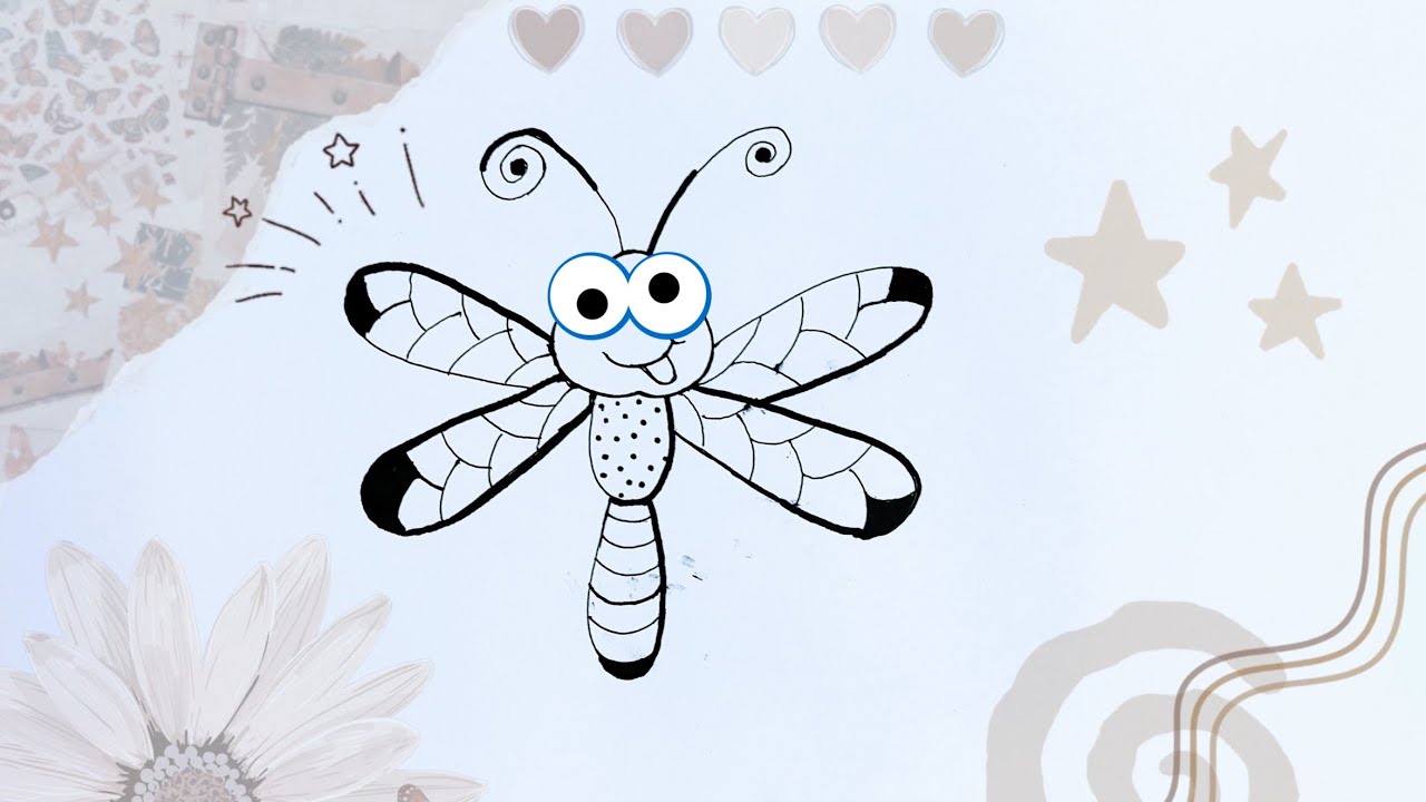 Dragonfly cute drawing | Easy to draw | Black pen drawing