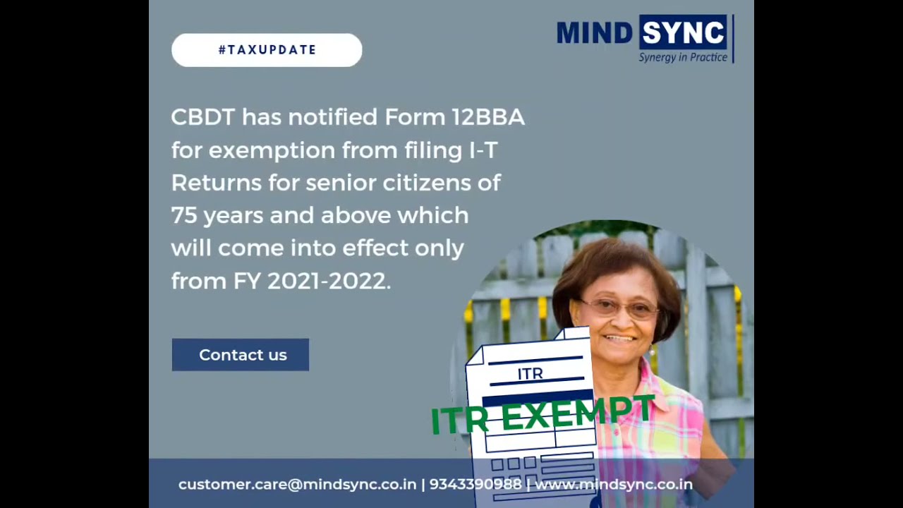 Senior citizens exempt from ITR filing