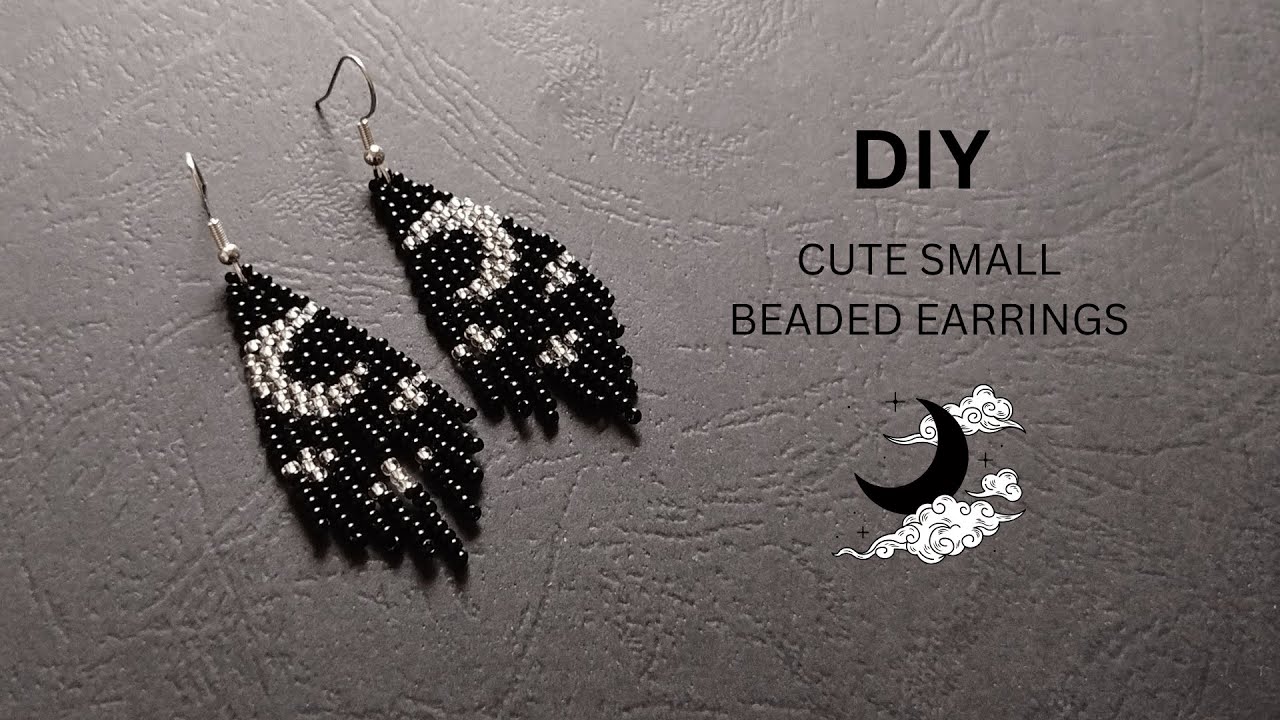 Cute small beaded earrings with fringes, Crescent moon Earrings tutorial friendly for beginners